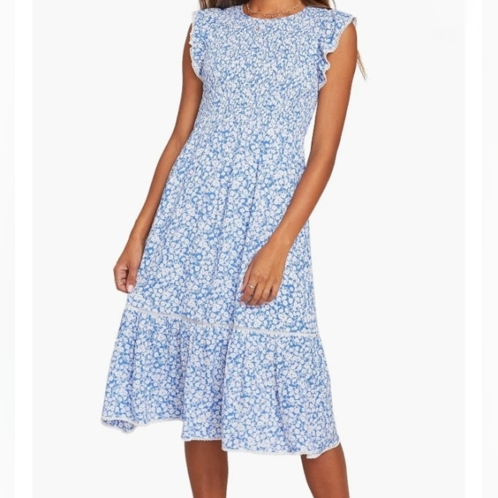 Lost + Wander Blue and White Floral Maxi Dress